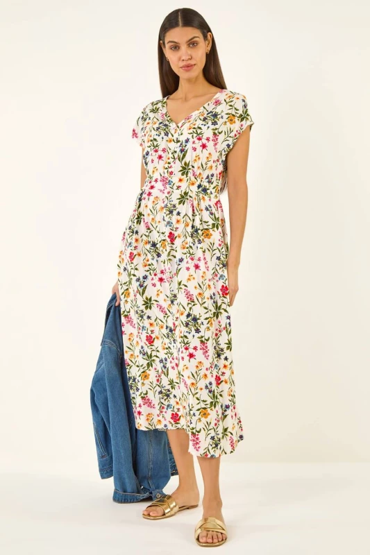 Image of Roman Womens Floral Print Textured Midi Dress Size: 12 Multicolor Female 12
