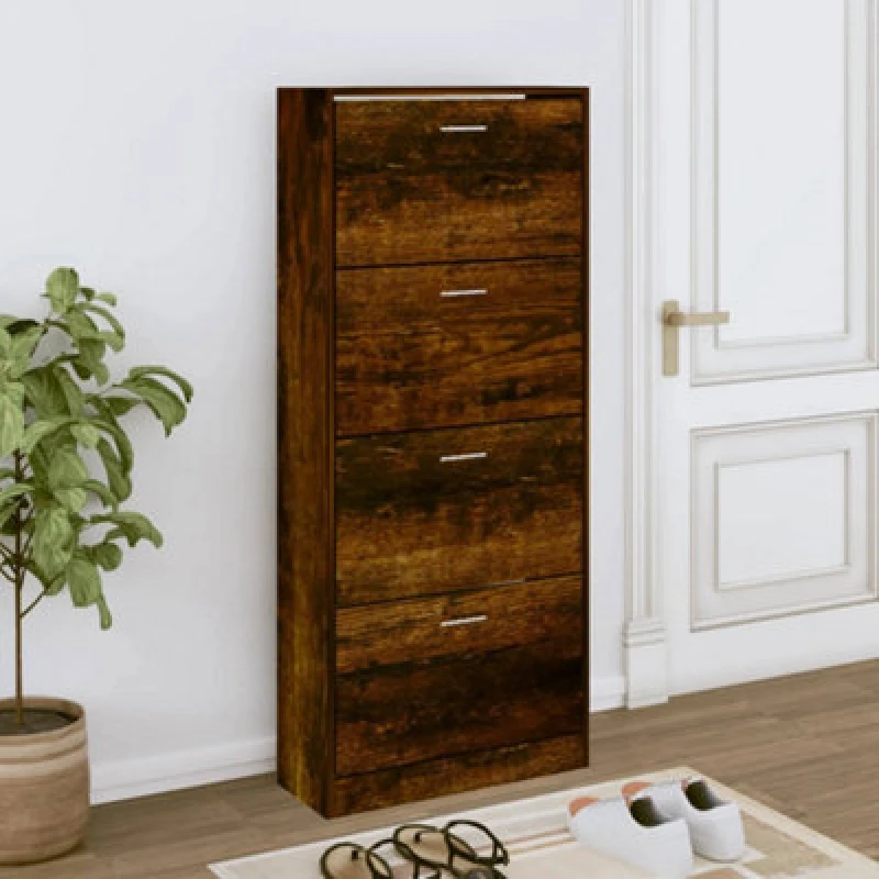 Image of Vidaxl Shoe Cabinet Smoked Oak 63X24X147cm Engineered Wood