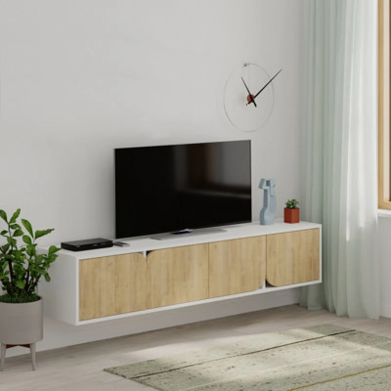 Image of DECORTIE Decortie - Spark Modern tv Stand Multimedia Centre tv Unit With Storage Cabinet 180cm - White / Oak - White M.TV.23535.2
