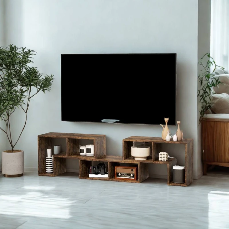Image of FURNOS Adjustable Free Combination TV Stand Unit With Storage Rustic in Brown Brown Unisex