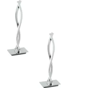 Image of 2 PACK Table Lamp Chrome Shade White Plastic In Line Switch LED 2x5W Included