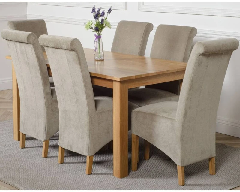 Image of Thats Furniture Oslo 150 x 90cm Medium Oak Dining Table & 6 Montana Fabric Chairs in Grey Grey Unisex 150 x 90 cm