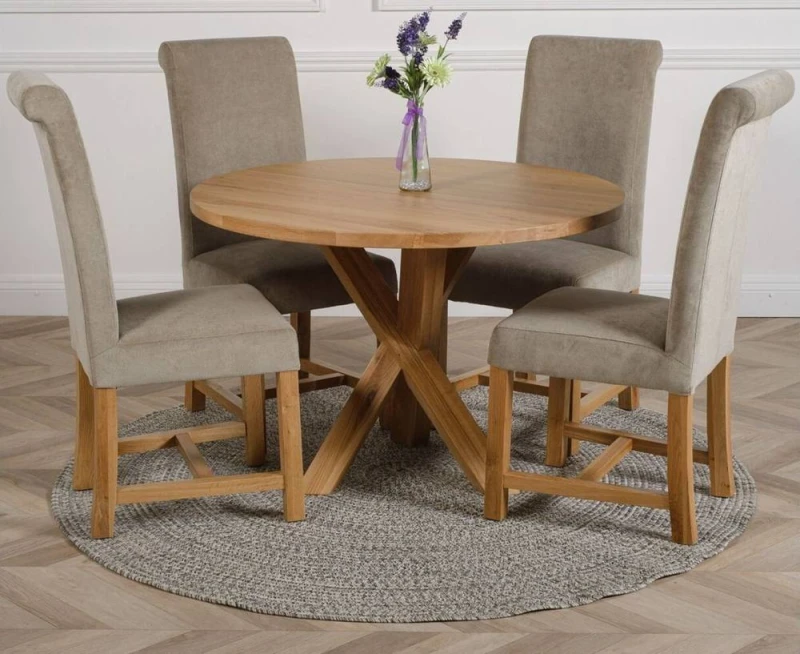 Image of Thats Furniture Oregon Round Oak Dining Table & 4 Washington Fabric Chairs in Grey Grey Unisex