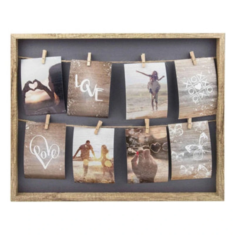 Image of Nielsen Accent Photo Collage Frame for 8 Pictures 4x6" With Clothesline and 8 Clips - Natural Natural