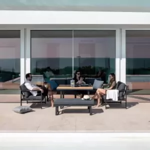 Image of Harbour Lifestyle Cordoba Aluminium & Teak 3 Seat Sofa Dining Set - Grey