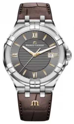 Image of Maurice Lacroix Mens Aikon Brown Leather Strap Rose Gold Watch