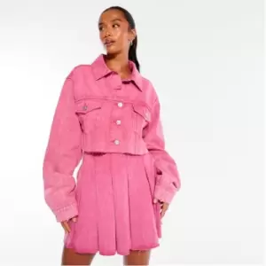 Image of Missguided Co Ord Raw Hem Cropped Denim Shirt - Pink