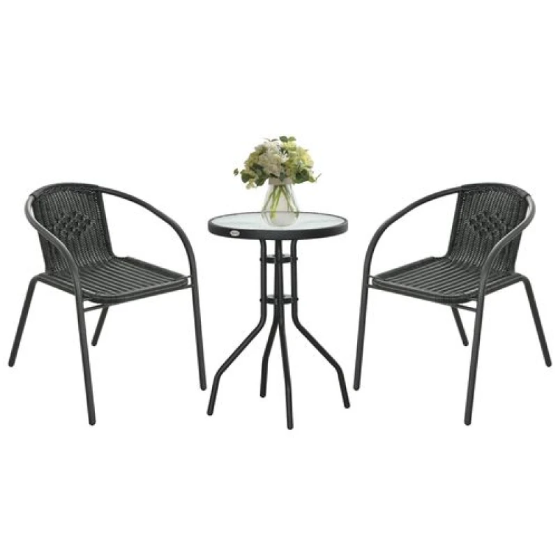 Image of Outsunny 3 Pieces Garden Furniture Set with 2 Stackable Chairs - Black TJ Hughes 5063603019089