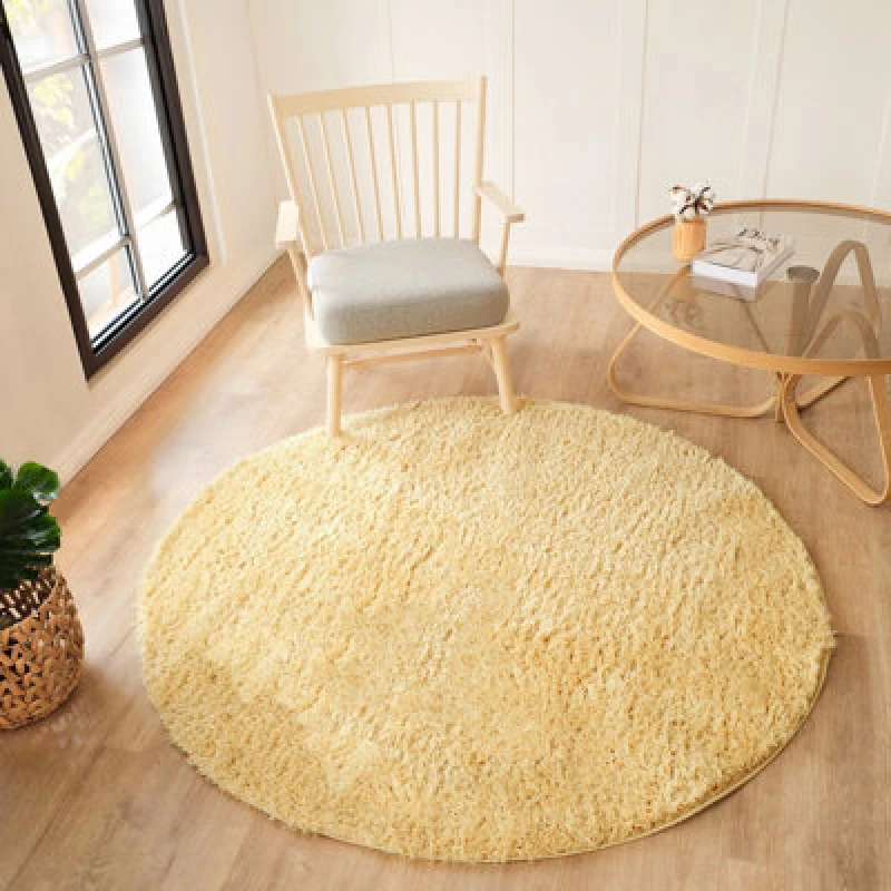 Image of Livabliss Round Shaggy Solid Color Plush Pile Yellow Soso Area Rug 120 X 120 Cm - Easy Care, Non Shedding, Ideal For Living Room & Bedroom