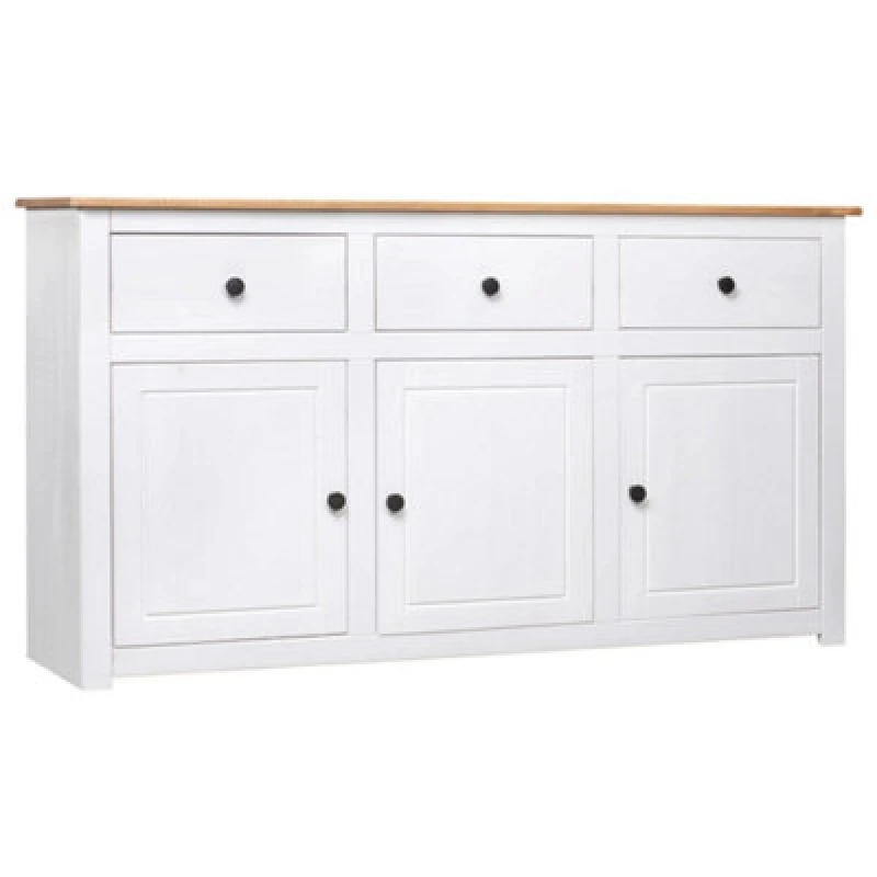 Image of vidaXL Solid Wood Pine Sideboard White 3 Drawers 3 Doors Storage Chest Cabinet