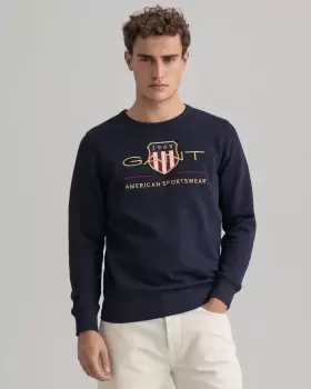 Image of GANT Men Archive Shield Crew Neck Sweatshirt (XXXL) Blue