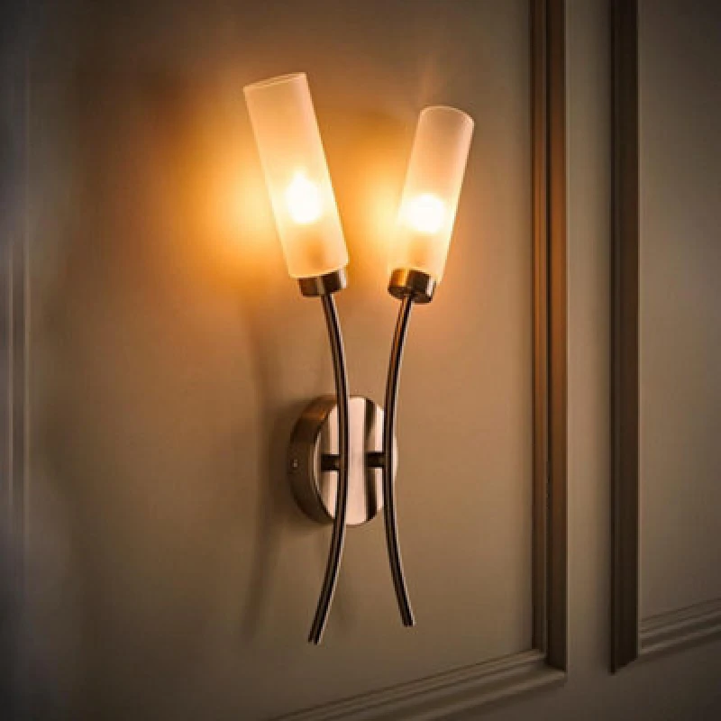 Image of VALUELIGHTS Maya 2 Way Curved Brushed Chrome Wall Light Fitting for Living Room Lounge Hallway - LED Bulbs Included B5476