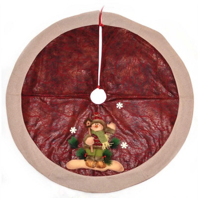 Image of Shatchi Deluxe Christmas Tree Skirt Base Cover with 3D Handmade Xmas Width 122cm Perfect for 5ft-8ft Holiday Snowman Red