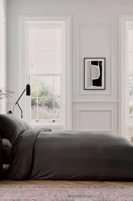 Image of Bedeck of Belfast Serra Dobby Stripe Duvet Cover Set - Grey Grey Double