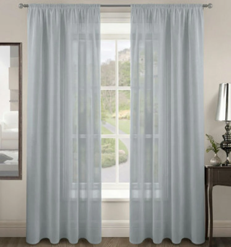 Image of Velosso Rivera Plain Voile Panel Sheer Curtains in Silver Size: 150cm width x 229cm drop Silver Unisex 150cm width x 229cm drop
