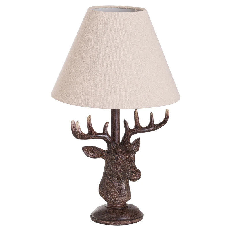 Image of Love Lace Stag Head Table Lamp With Linen Shade Brown