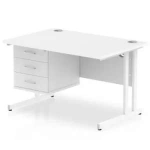 Image of Impulse 1200 Rectangle White Cant Leg Desk White 1 x 3 Drawer Fixed Ped