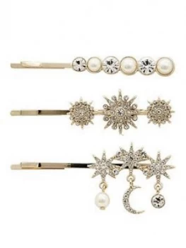 Image of Mood Gold Plated Celestial 3 Pack Hair Clip
