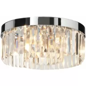 Image of Flush Bathroom Ceiling Light IP44 - Chrome Plate & Clear Crystal - 5 x 18W G9