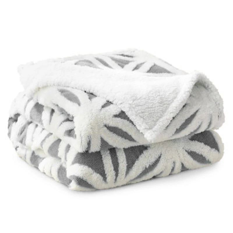 Image of Velosso Thermal Soft Jacquard Sherpa Backed Throw Blanket For Sofa, Bed, Couch - 127Cm X 152Cm - Grey