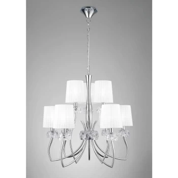Image of Pendant light 6 + 3 Bulbs Loewe E14, polished chrome with white lampshades