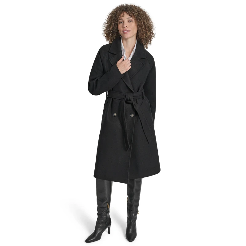 Image of DKNY Womens Wrap Overcoat Black female 8 (XS)