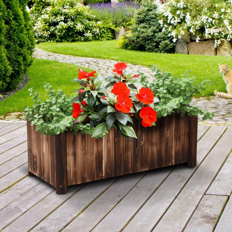 Image of OUTSUNNY Wooden Raised Garden Bed with Drainage Gaps in Brown Brown Unisex