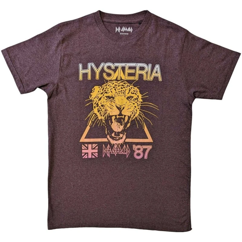 Image of Def Leppard Mens Hysteria World Tour Back Print T-Shirt in Brown Size: Small Brown Male S