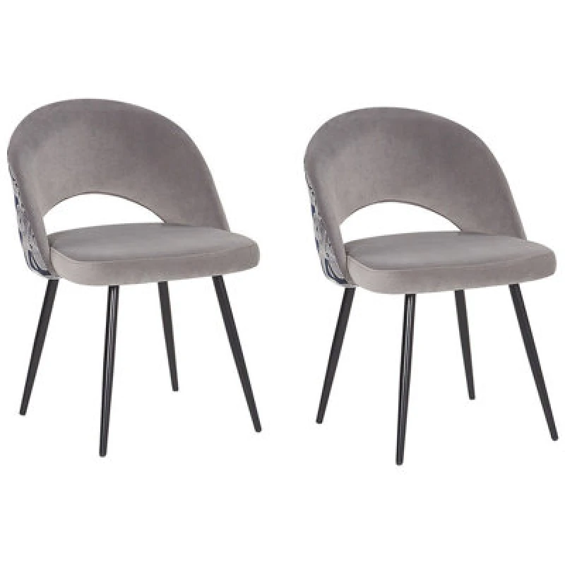 Image of Beliani Set Of 2 Dining Chairs Vivian Velvet Grey