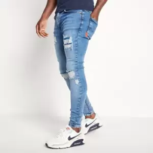 Image of Mens Sustainable Distressed Jeans Skinny Fit - Mid Blue Wash - W32/L30