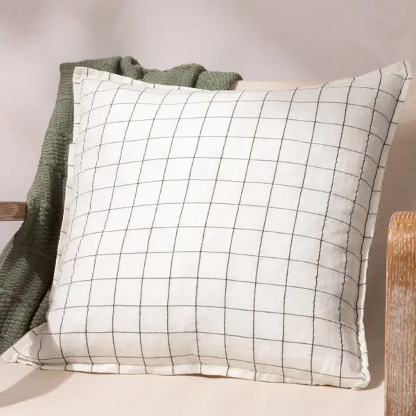 Image of Linen Grid Check Cushion Ecru, Ecru / 50 x 50cm / Polyester Filled
