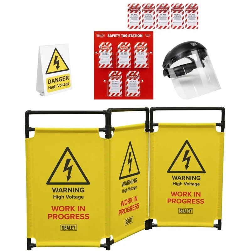 Image of Sealey High Voltage Warning Signs and Safety Kit for EV and Hybrid Vehicles HVCOM5