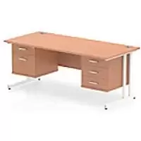 Image of Dynamic Rectangular Office Desk Beech MFC Cantilever Leg White Frame 1 x 2 Drawer 1 x 3 Drawer Fixed Ped 1800 x 800 x 730mm