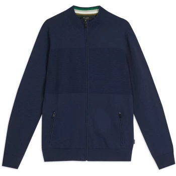 Image of Ted Baker Neybor Textured Panel Zip Cardigan - DK-NAVY