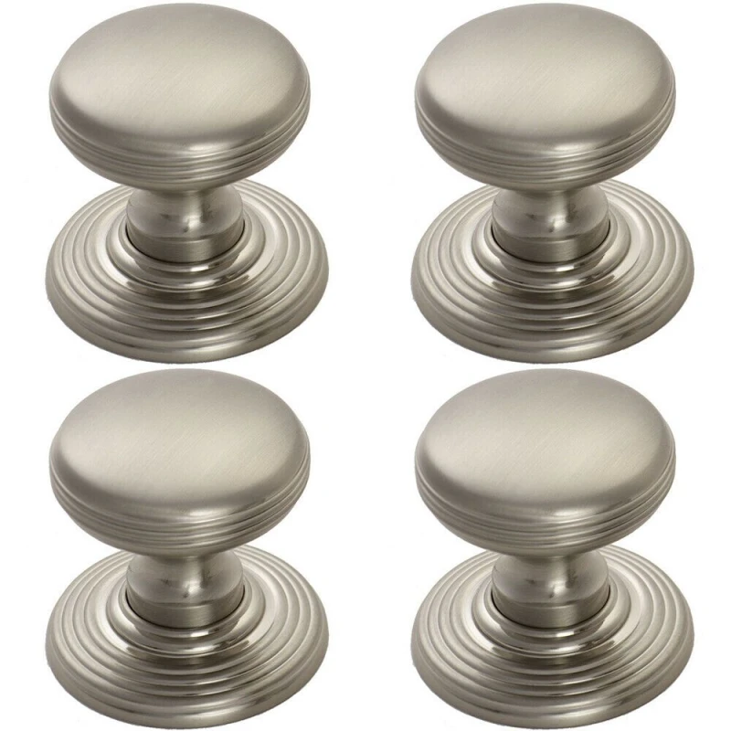 Image of Loops 4x Smooth Ringed Cupboard Door Knob 28mm Dia Satin Nickel Cabinet Handle Metallics unisex
