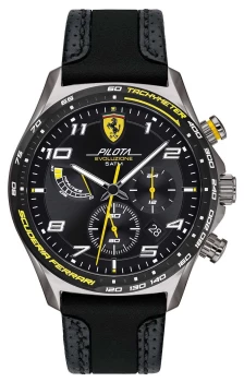 Image of Scuderia Ferrari Mens Pilota Black Silicone/Leather Watch