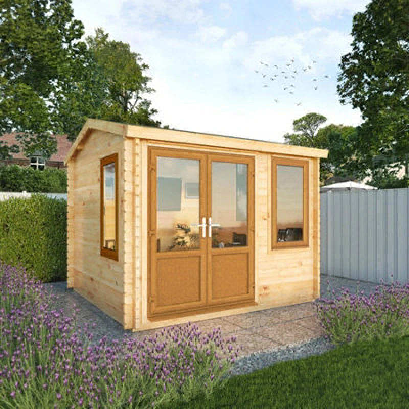 Image of Waltons 3M X 3M Home Office Wooden Log Cabin 44mm Upvc Windows And Doors - Oak