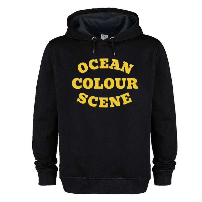 Image of Amplified Mens Ocean Colour Scene Logo Hoodie in Black Size: XS Black Male XS