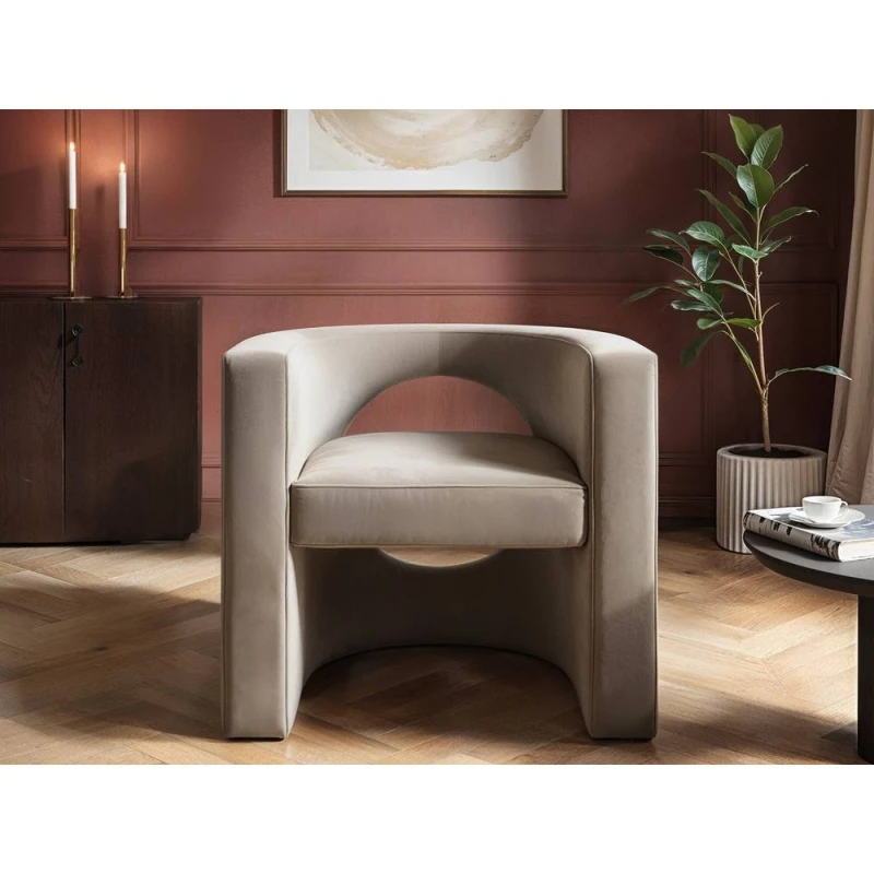 Image of Solace+Co Leela Modern Velvet Armchair in Beige Beige Unisex