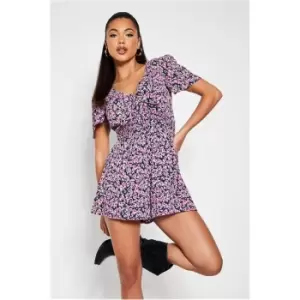 Image of I Saw It First Floral Tie Front Shirred Waist Playsuit - Pink
