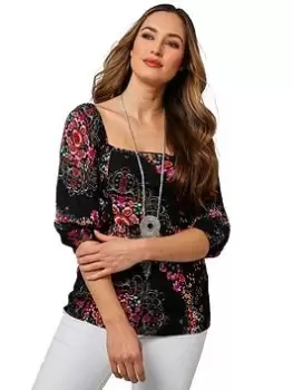 Image of Joe Browns Sassy Shirring Top - Black Multi, Black Multi, Size 8, Women