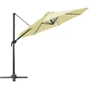 Image of 3(m) Cantilever Parasol Patio Sun Umbrella w/ Base Solar Lights Beige - Outsunny