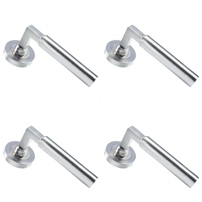 Image of Loops 4x PAIR Straight Round Bar Handle on Round Rose Concealed Fix Satin Nickel Metallics