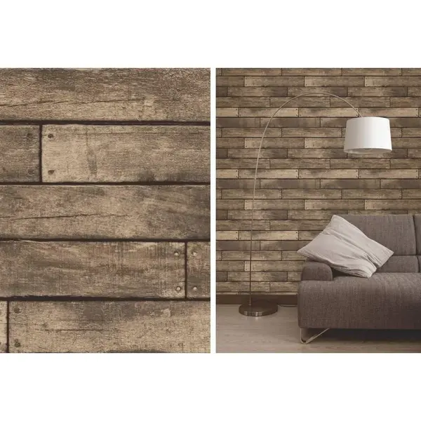 Image of FINE DECOR Fine Decor - Brown Wooden Plank Realistic Wood Design 3D Effect Wallpaper WL-FD31289