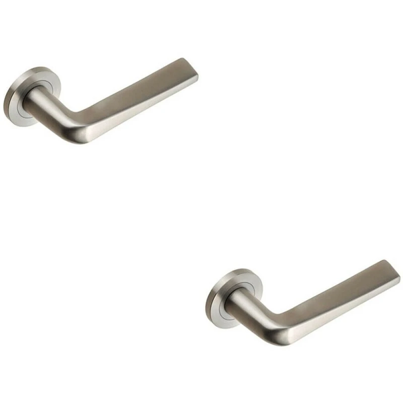Image of Loops 2x PAIR Chunky Flat Tapered Bar Handle on Round Rose Concealed Fix Satin Steel Metallics
