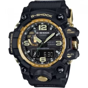 Image of Mens Casio G-Shock Premium Mudmaster Compass Black x Gold Alarm Chronograph Radio Controlled Watch