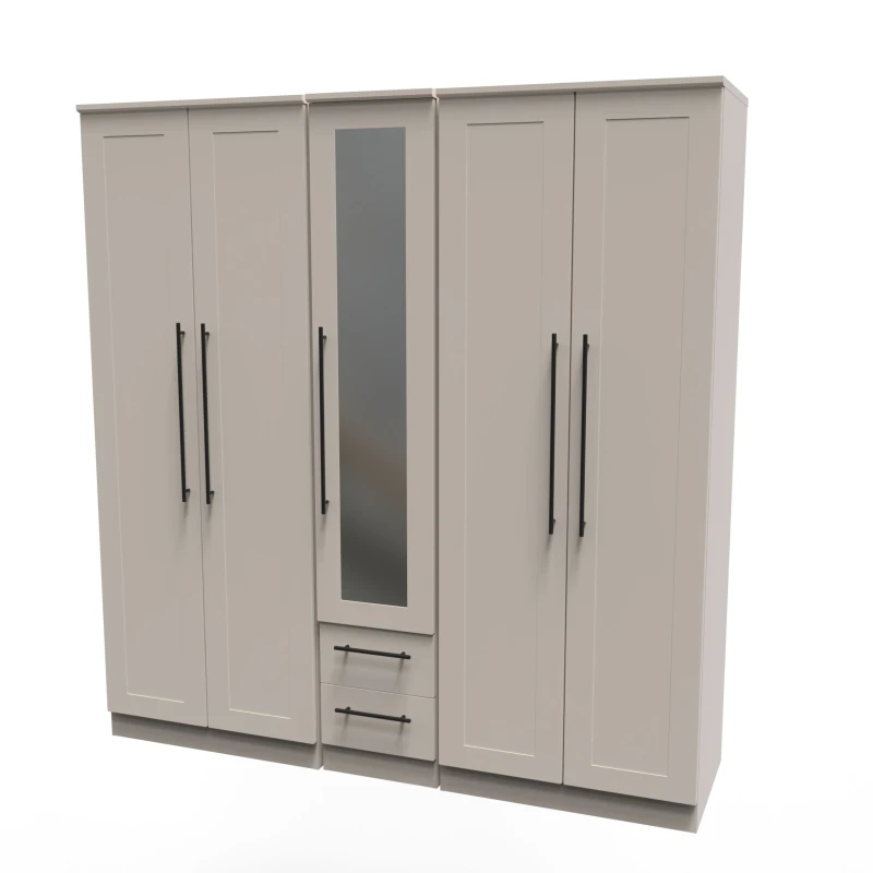 Image of Howard Tall 5 Door 2 Drawer 1 Mirror Wardrobe In Kashmir Matt (Ready Assembled)