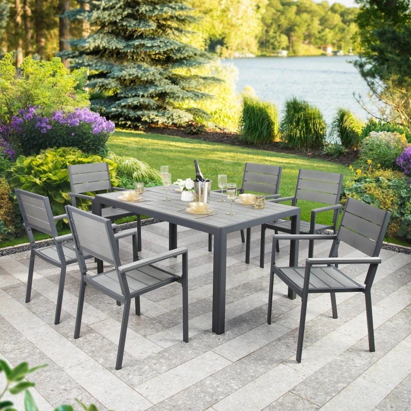 Image of Home Garden Direct Python - Garden Dining Set - Patio Table & 6 Chairs in Grey Grey Unisex
