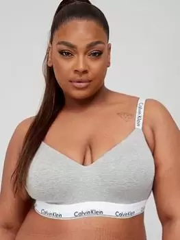 Image of Calvin Klein Plus Size Modern Cotton Lightly Lined Logo Strap Bralette - Grey, Size 2XL, Women