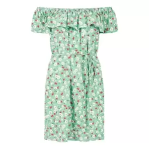 Image of Mela London Green Floral Bardot Belted Dress - Green